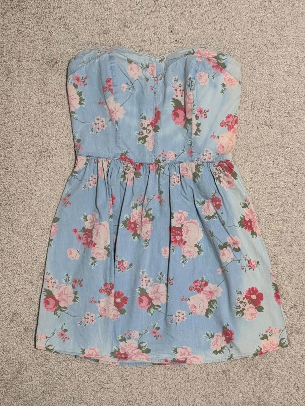 Blue Floral Strapless Dress